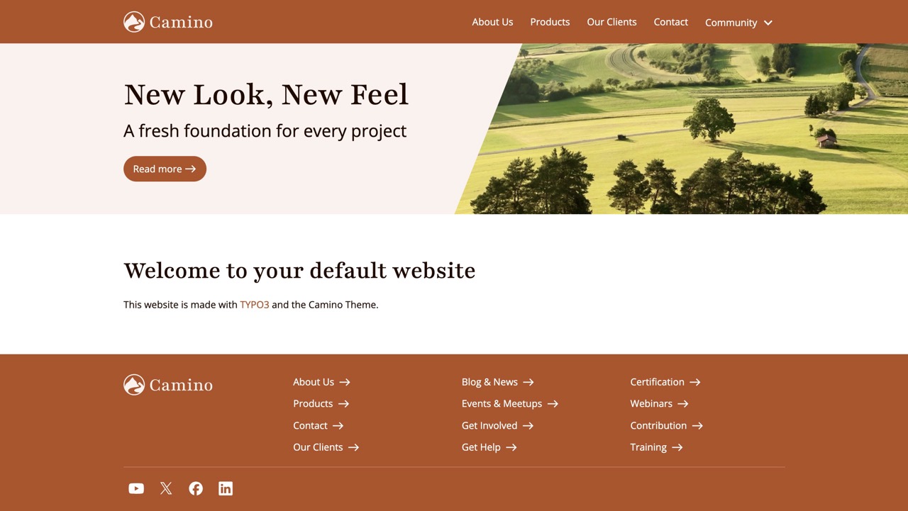 Neues Frontend-Template <code>Camino</code> Screenshot TYPO3
