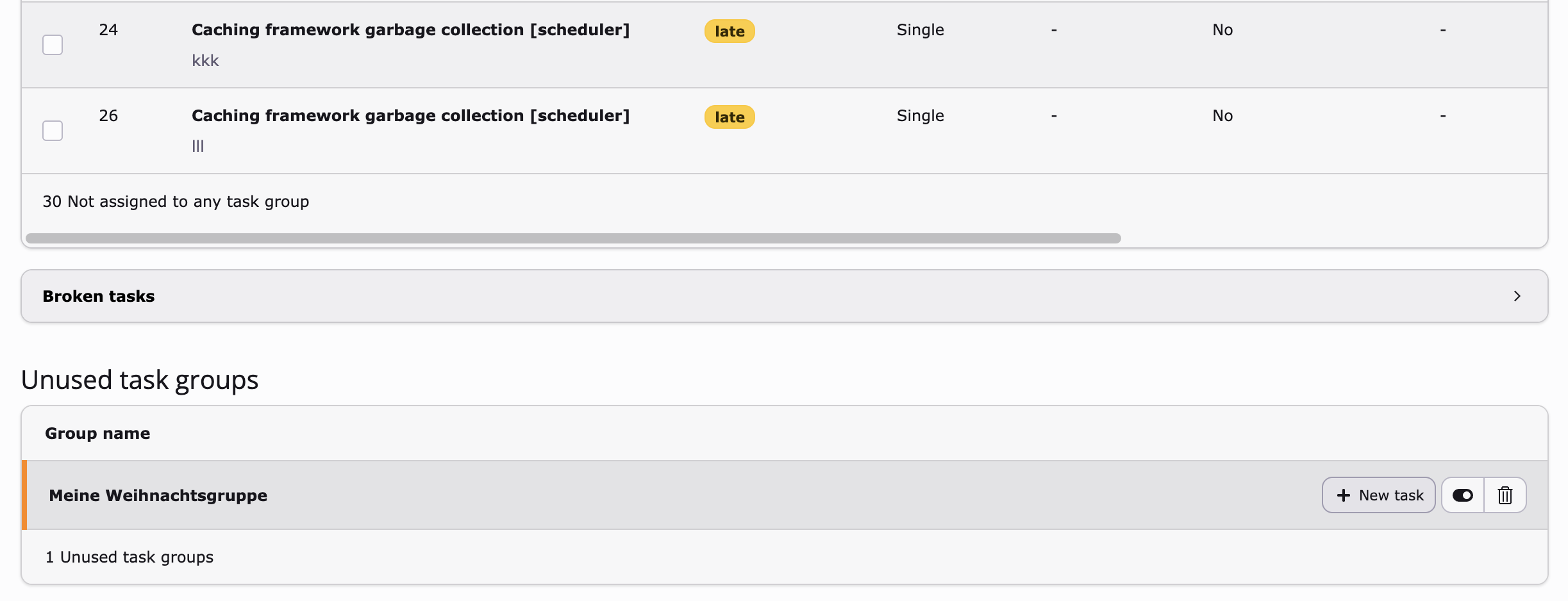 Elemente einer Task-Planer-Gruppe