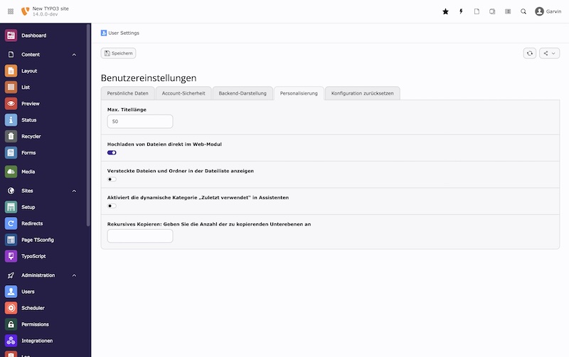 Der Wizard bei der Erstellung neuer Inhalte zeigt nun auch eine Kategorie "Zuletzt benutzt" für die letzten Inhaltselemente an. Dieser kann auch als User-Setting individuell deaktiviert werden. Screenshot TYPO3