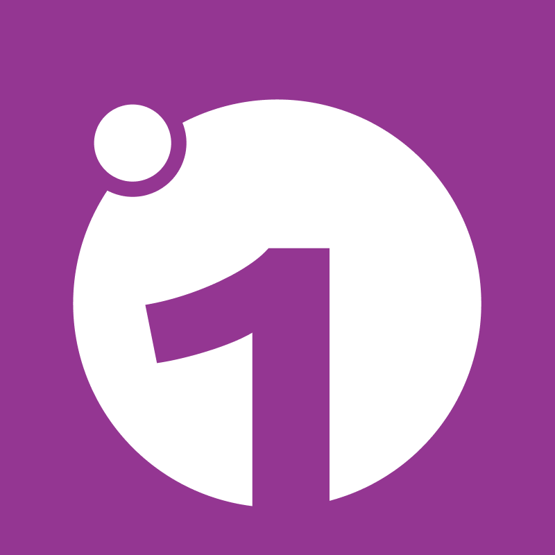 Ein weißer Kreis mit der violetten Zahl 1 mit einem kleinen Kreis oben links, alles auf lila Hintergrund.
