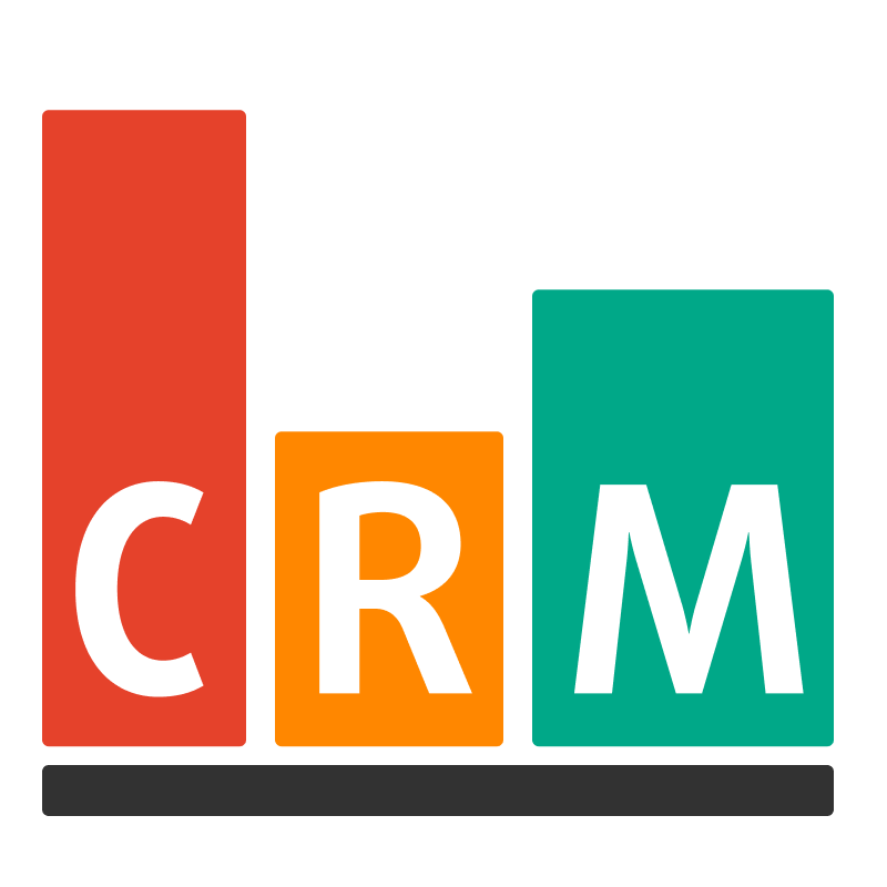 Drei farbige Balken mit den Bezeichnungen C, R und M, die das Akronym CRM darstellen, auf weißem Hintergrund.