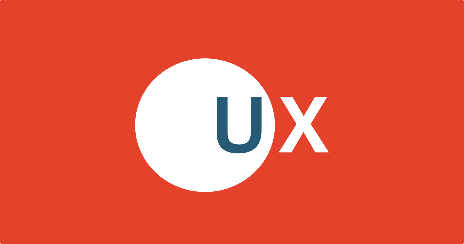 Weißer Kreis mit blauen UX-Buchstaben auf rotem Hintergrund.