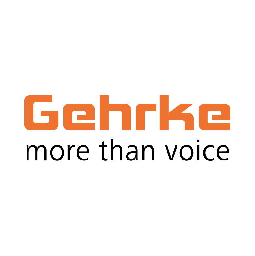 Logo mit dem Wort Gehrke in Orange über der Phrase more than voice in Schwarz auf weißem Hintergrund.