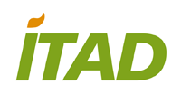 Grünes ITAD-Logo, grüner Text, orangefarbenes Blatt über dem I, weißer Hintergrund.