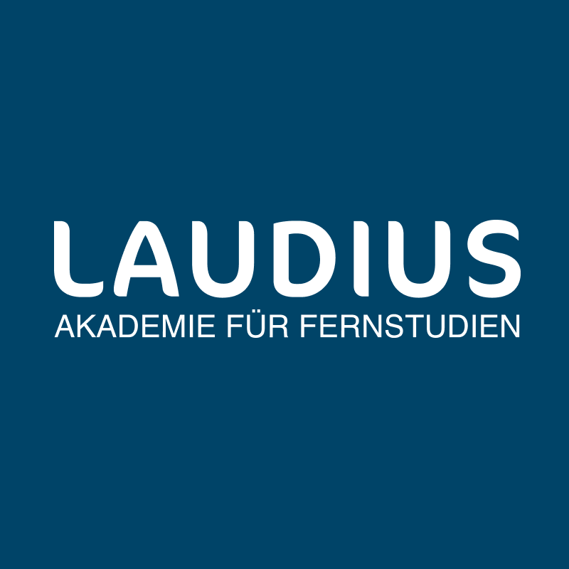 Logo mit weißem Text auf blauem Hintergrund: LAUDIUS AKADEMIE FÜR FERNSTUDIEN.