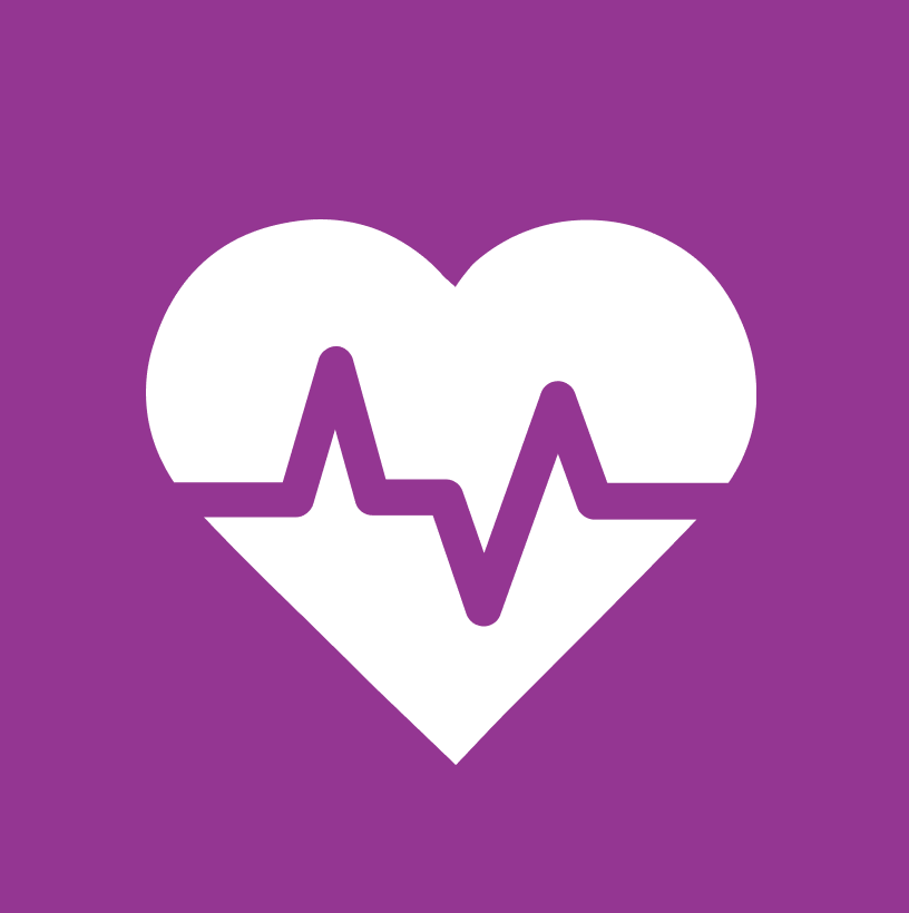 Weißes Herz mit Zickzack-Linie auf lila Hintergrund. Die Linie sieht aus wie ein Herzschlag.