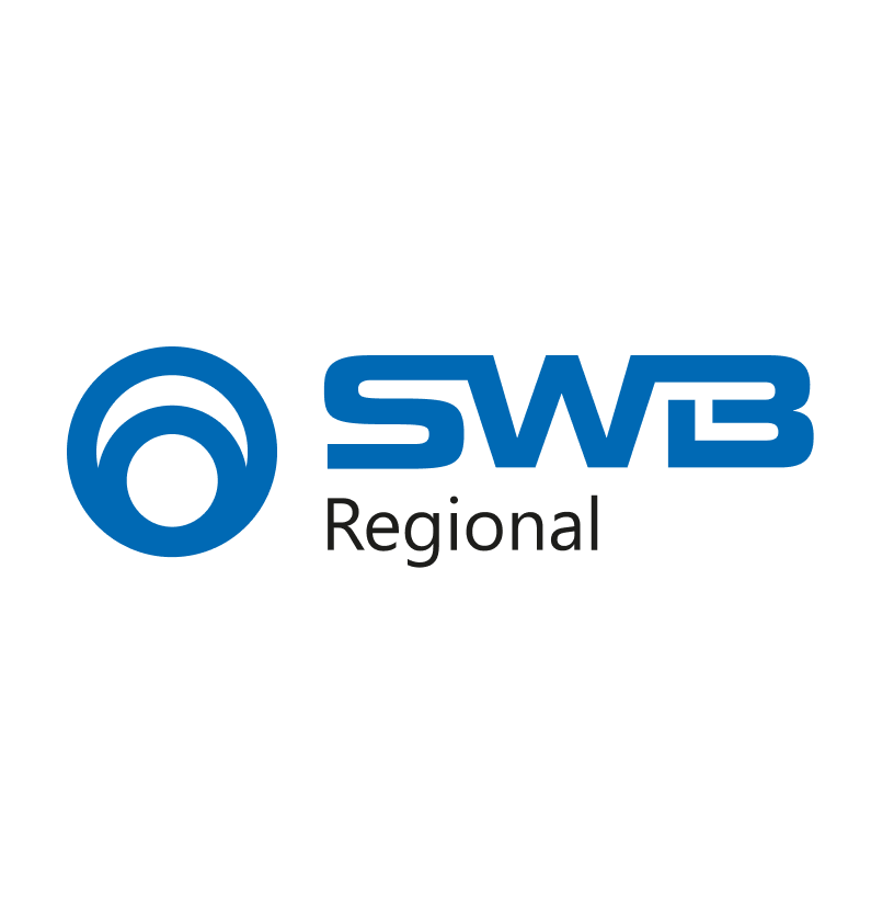 Blaues kreisförmiges Logo mit SWB in blauer Schrift und Regional in schwarzer Schrift auf weißem Hintergrund.
