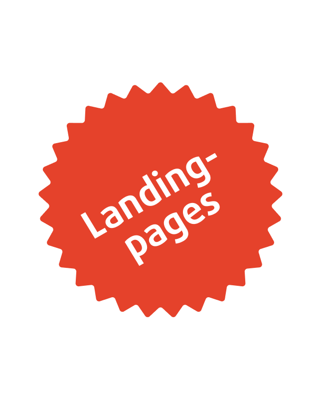 Ein roter Stern mit dem weißen Text „Landingpages“ in der Mitte.
