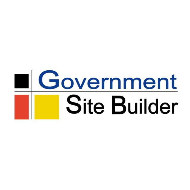 Logo mit farbigen Quadraten und dem Text "Government Site Builder" auf weißem Hintergrund.