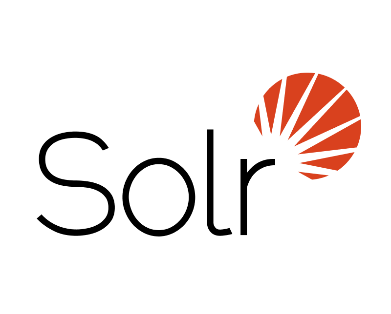 Das Wort Solr mit einem stilisierten orangefarbenen Sonnenschliff-Logo rechts oben auf weißem Hintergrund.
