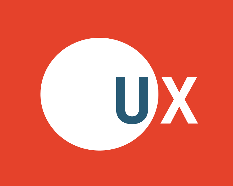 Fettgedruckte weiße Buchstaben „UX“ stehen in einem weißen Kreis auf rotem Hintergrund.